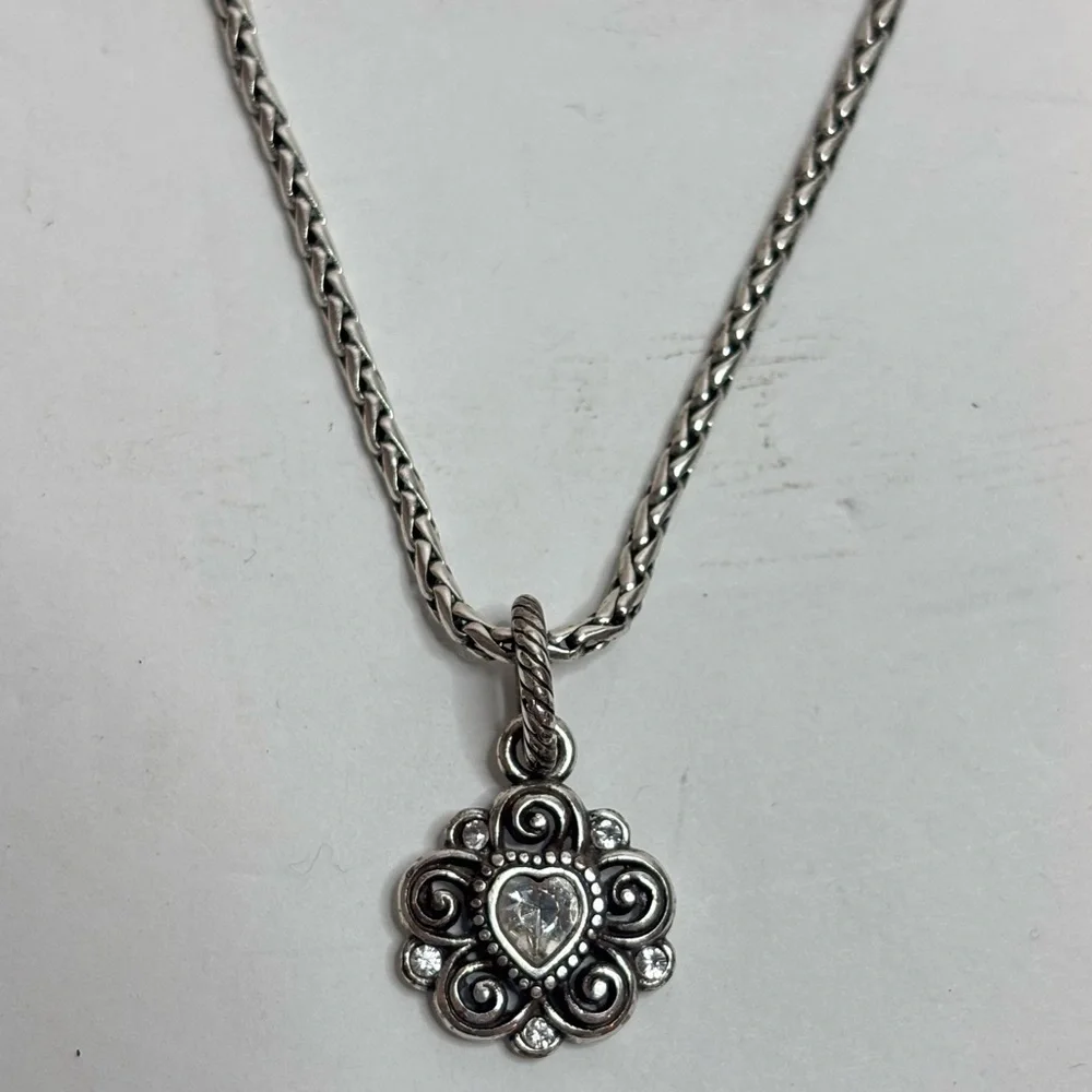 Brighton Silver Woven Chain April Birthstone Reversible Heart Pendant Necklace - Picture 3 of 8